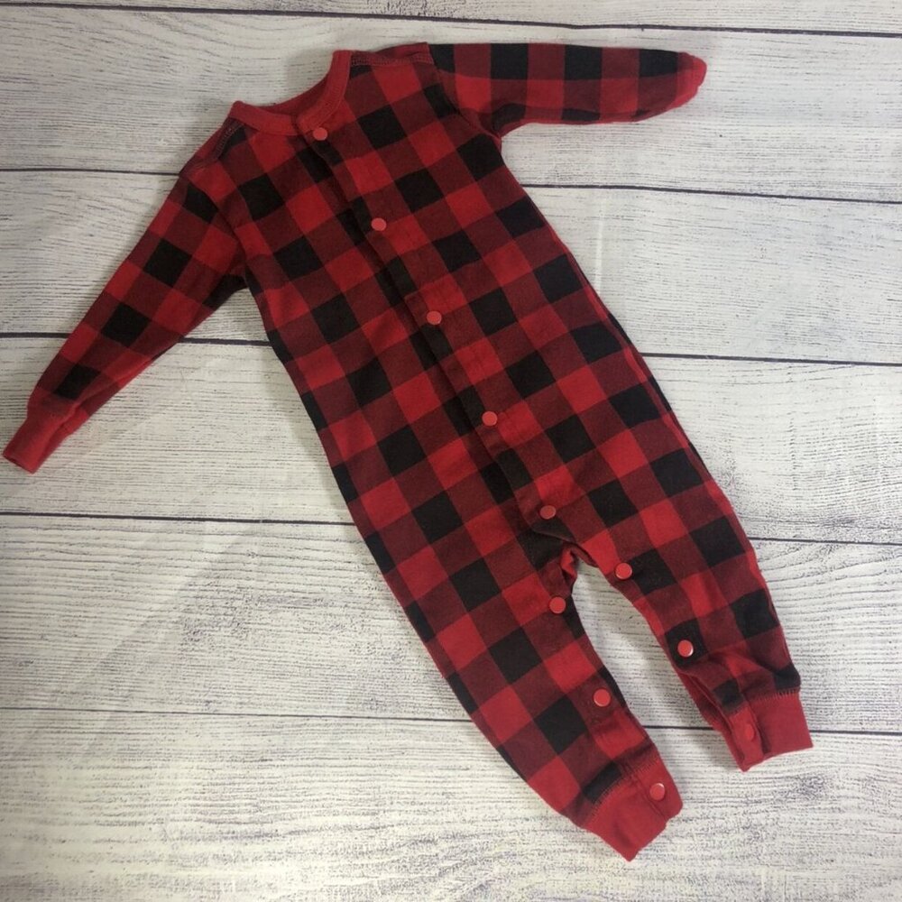 Little Blue House 3-6 M Red & Black Buffalo Check Romper